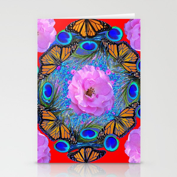 MONARCH BUTTERFLIES & ROSES  PEACOCK ART & RED ABSTRACT Stationery Cards