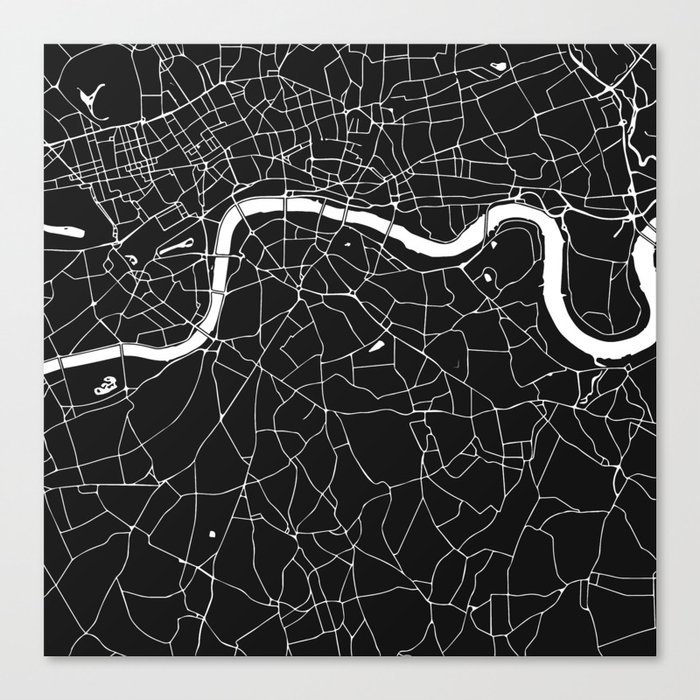 London Black on White Street Map Canvas Print