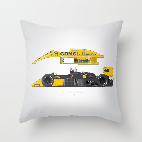 Outline Series N.º5, Ayrton Senna, Lotus 99T-Honda, 1987 Throw Pillow