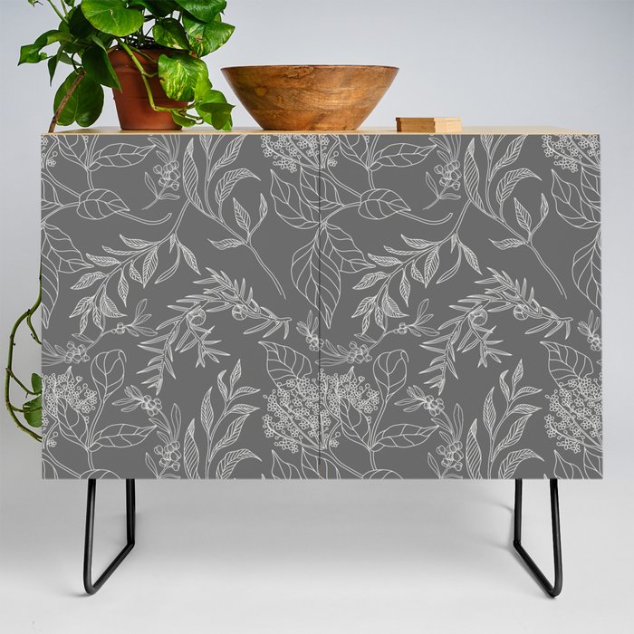 Grey Elegant Botanical line pattern Credenza