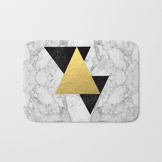 Marble Tri Black & Gold - gold foil, gold, marble, black and white, trendy, luxe, gold phone Bath Mat