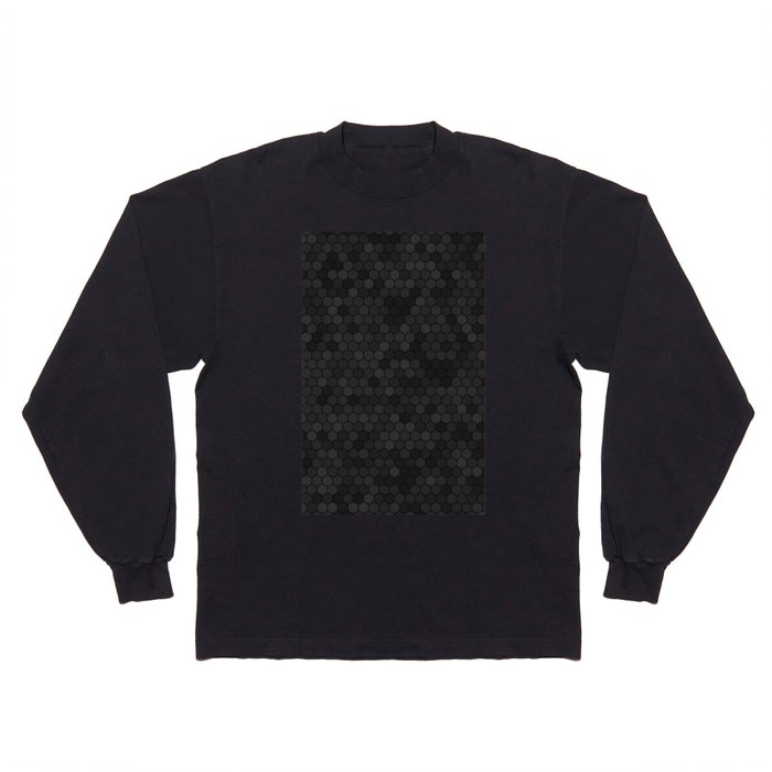Grey & Black Color Hexagon Honeycomb Design Long Sleeve T Shirt