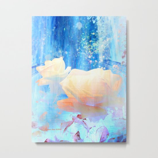 Yellow Roses By The Bridge By Annie Zeno Metal Print