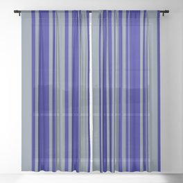 [ Thumbnail: Slate Gray and Blue Colored Lined Pattern Sheer Curtain ]