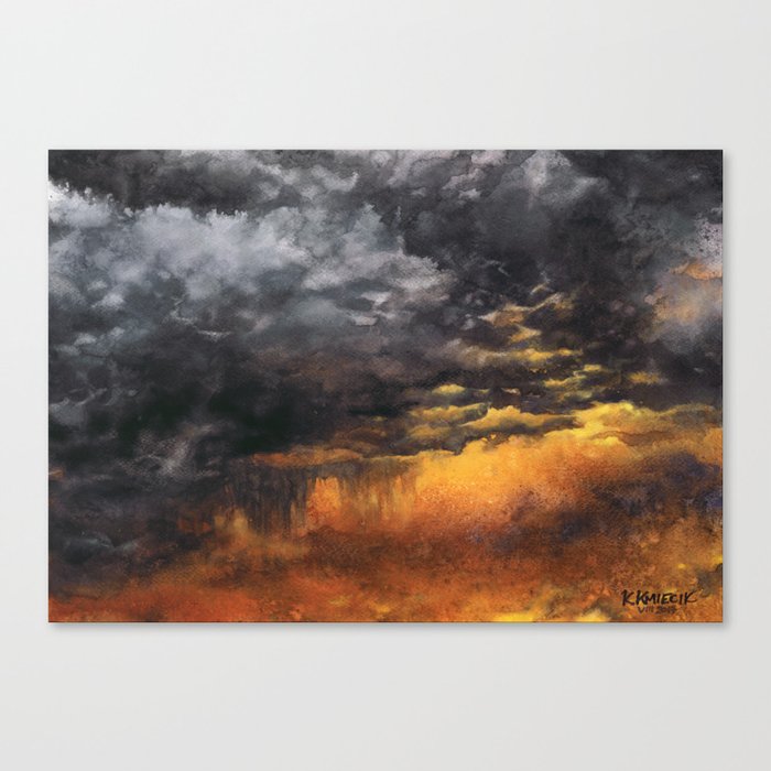 Watercolor Sky No 6 Dramatic Storm Clouds Canvas Print By Kkmiecikart