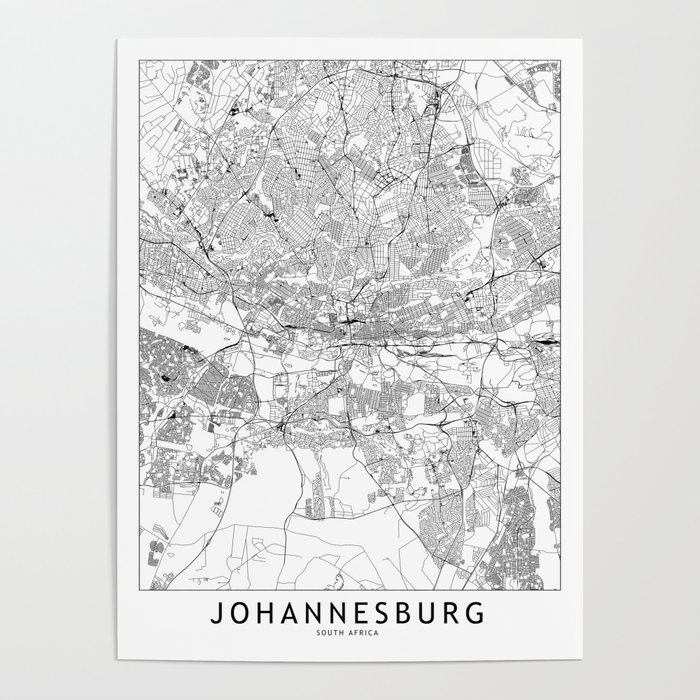 Johannesburg White Map Poster