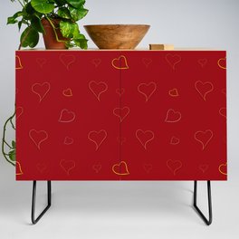 Hearts on a red background. For Valentine's Day. Vector drawing for February 14th. SEAMLESS PATTERN WITH HEARTS. For wallpaper, background, postcards. Credenza