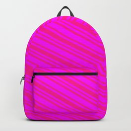 [ Thumbnail: Fuchsia and Deep Pink Colored Striped Pattern Backpack ]