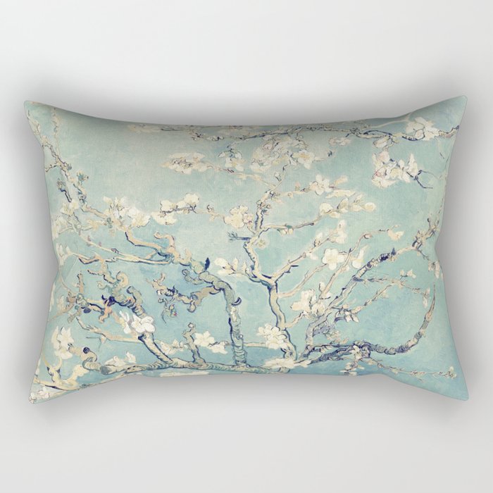 Van Gogh Almond Blossoms Muted Teal Cream Rectangular Pillow
