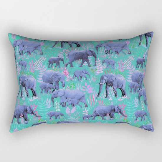 Sweet Elephants in Bright Teal, Pink and Purple Rectangular Pillow