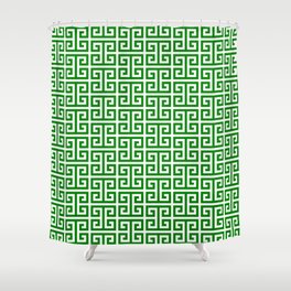 Green and White Greek Key Pattern Shower Curtain
