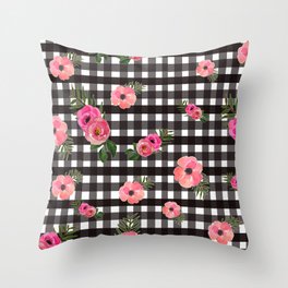Gingham+Floral Throw Pillow