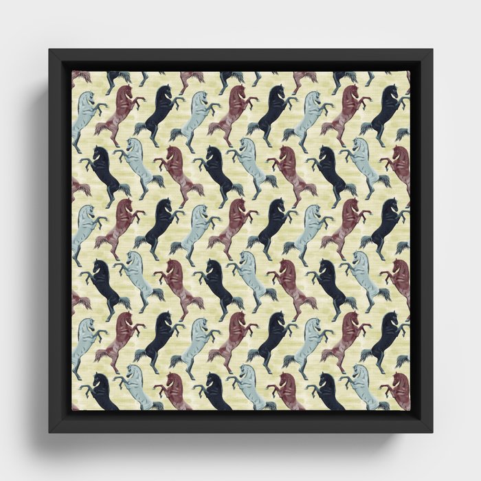 seamless pattern jumping horses in a row, digital painting Framed Canvas