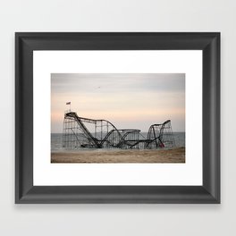 Jet Star Roller Coaster in Ocean After Hurricane Sandy Framed Art Print