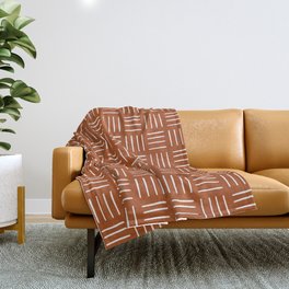 Minimalist Weave Grid Pattern (white/burnt orange) Throw Blanket