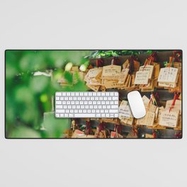 Japan Photography - Ema Prayer Board By Leaves In Japan Desk Mat