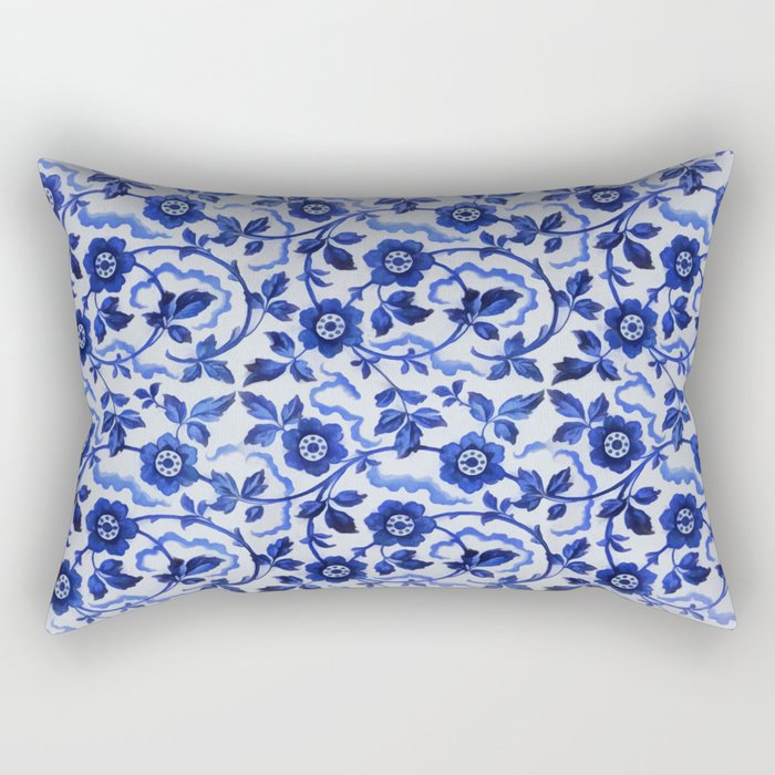 Azulejos blue floral pattern Rectangular Pillow