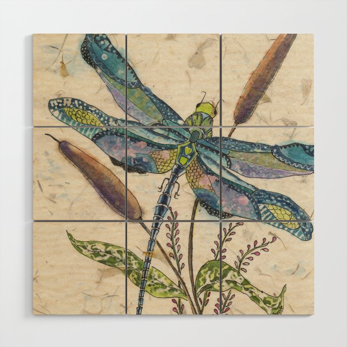 ""Dragonflies and Cattails" Wood Wall Art