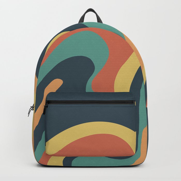 Trippy Psychedelic Abstract in Charcoal, Teal, Orange and Yellow Backpack