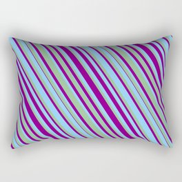[ Thumbnail: Purple, Light Sky Blue & Dark Sea Green Colored Lined/Striped Pattern Rectangular Pillow ]