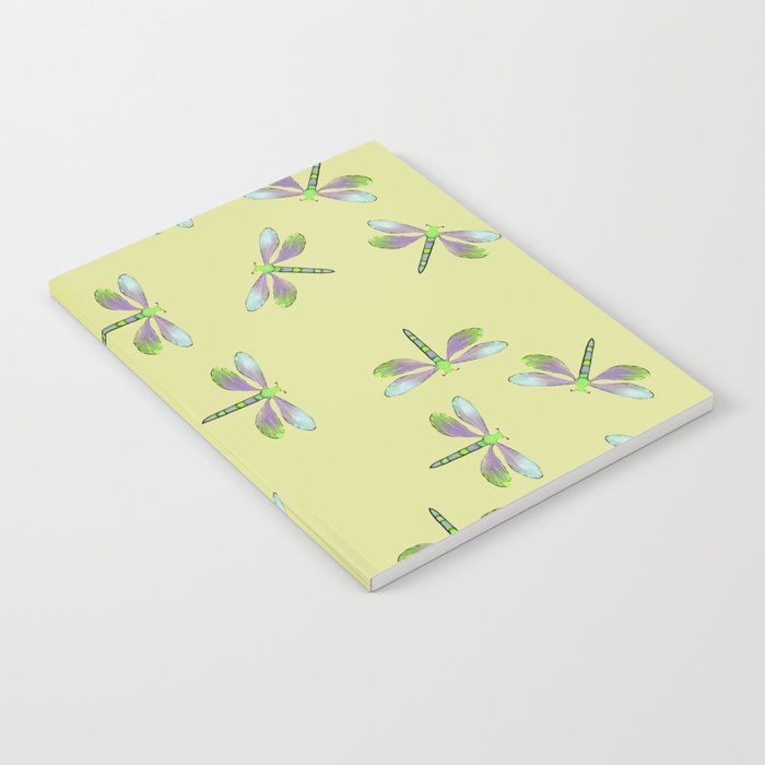 Dragonfly Frenzy Notebook | Drawing, Digital, Grapjic-design, Dragonfly, Dragonflies, Yellow, Purple, Teal, Green, Flying