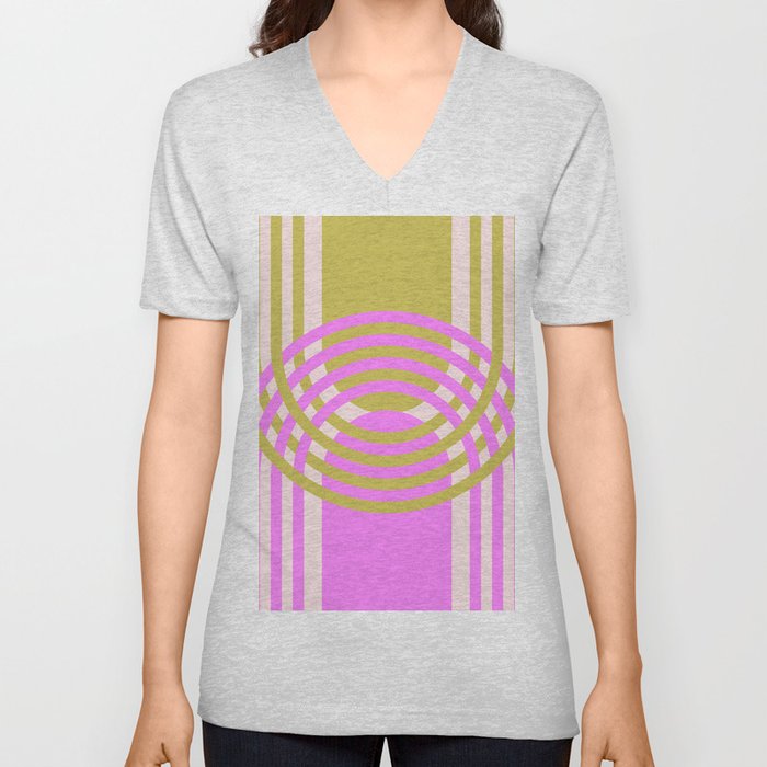 Arches Composition in Light Sage and Retro Pink V Neck T Shirt