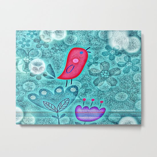 Flower Birdie Metal Print
