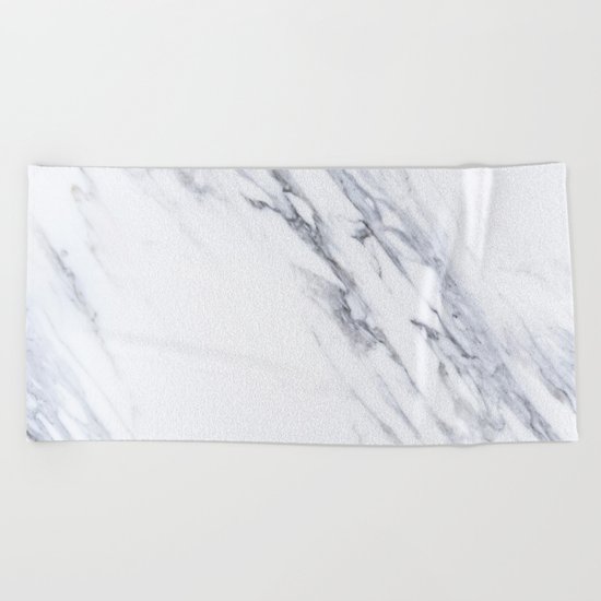 White Marble with Classic Black Veins Beach Towel
