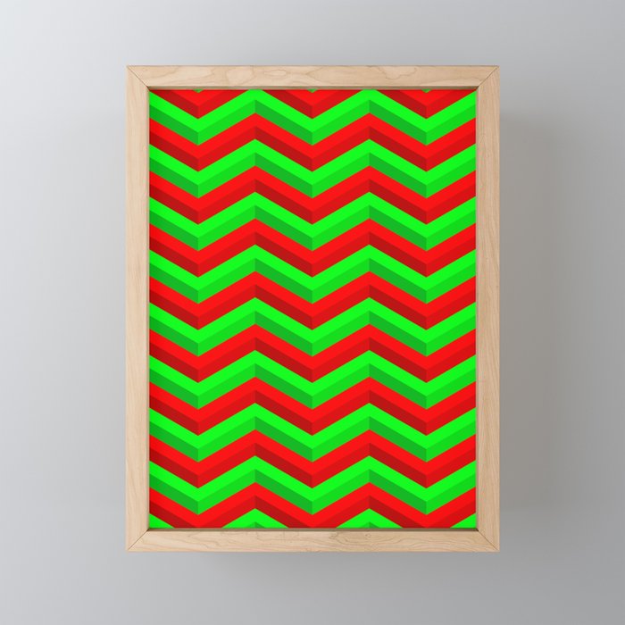 Green and Red Chevron Stripes Christmas Holiday Geometric Pattern Framed Mini Art Print