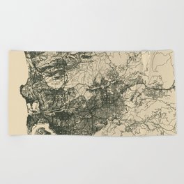 San Diego Vintage Map - USA City Map Drawing Beach Towel