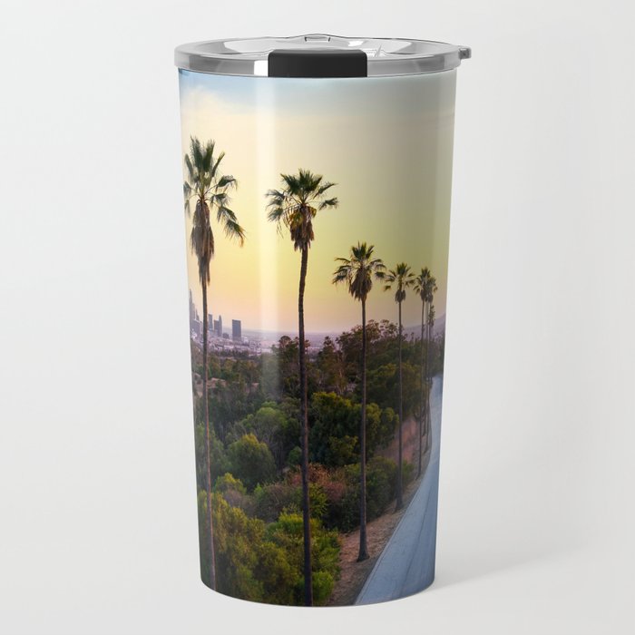 Los Angeles, California, Palm Tree Sunset Travel Mug