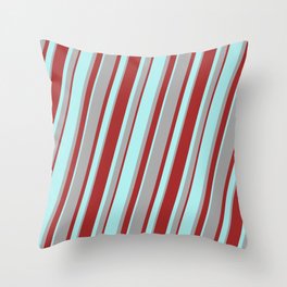 [ Thumbnail: Turquoise, Dark Gray, and Brown Colored Lined/Striped Pattern Throw Pillow ]