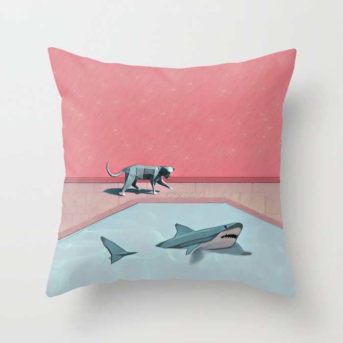 Shark and Kitty Throw Pillow