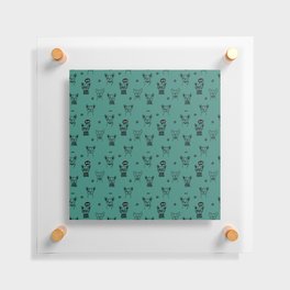 Green Blue and Black Hand Drawn Dog Puppy Pattern Floating Acrylic Print