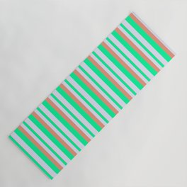 [ Thumbnail: Dark Salmon, Green & Lavender Colored Striped/Lined Pattern Yoga Mat ]