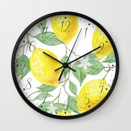 Lemons and Leaves Watercolor Illustration, The Branches Of The Lemon Tree, Watercolor Lemon Tree Wall Clock