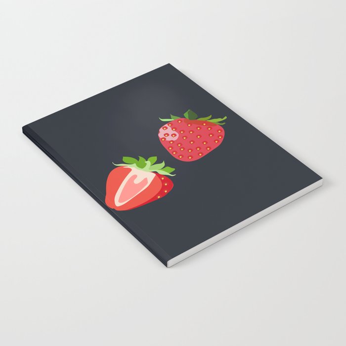 Strawberry - Colorful Summer Vibes Berry Art Design on Dark Blue Notebook