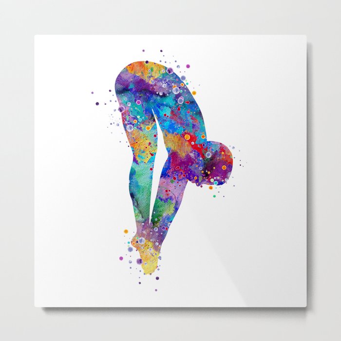 Boy Springboard Diving Watercolor Metal Print