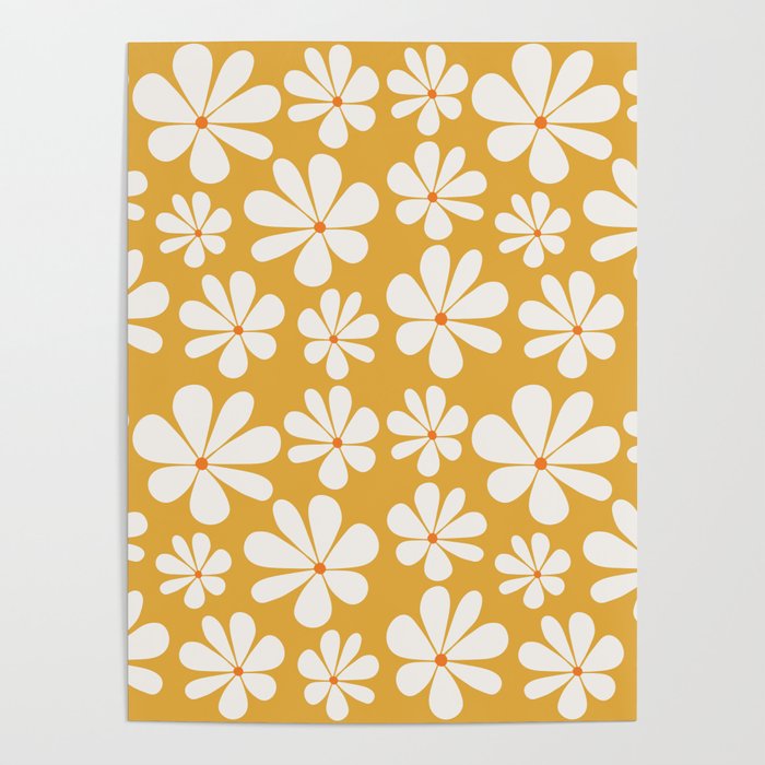 Retro Daisy Pattern - Golden Yellow Bold Floral Poster
