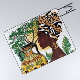 African woman,vase ,fashion art ,white background  Picnic Blanket