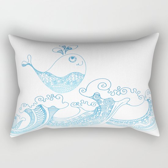 Doodle fish jumping out of the water- Maritime Sea Animal Rectangular Pillow