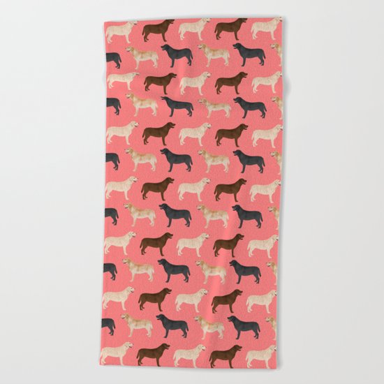 Labrador retriever coats of all colors dog breed pet portraits dogs pets unique pet themed gifts Beach Towel