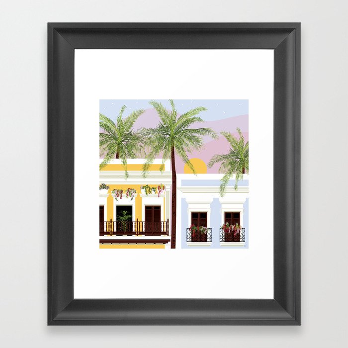 Puerto Rico Houses in the Sunset Framed Art Print