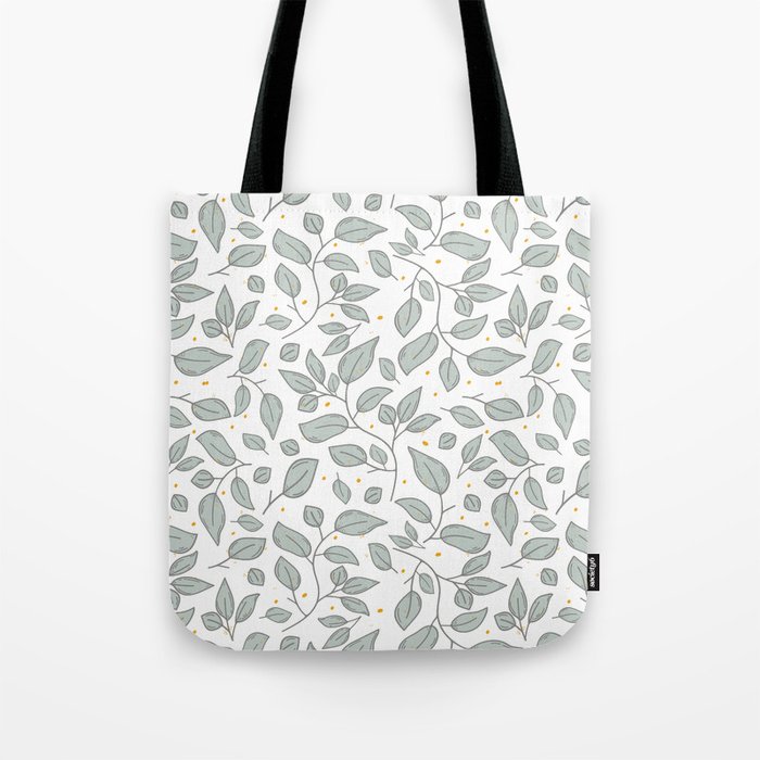 Mint green leaves and dots pattern Tote Bag