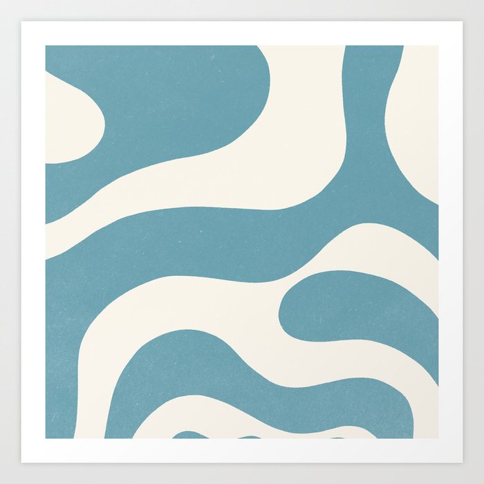 Nordic Abstract Blue and White Earthy Boho Organic Shapes Swirl Pattern Art Print