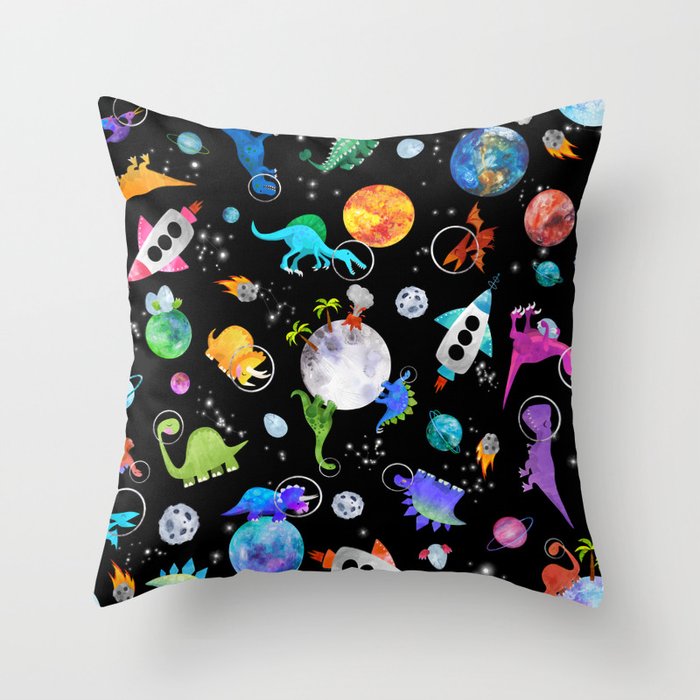 Dinosaur Astronauts In Outer Space Throw Pillow