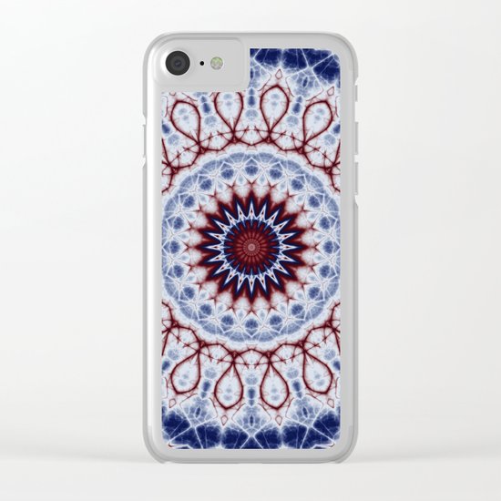 Mandala Fractal in Red White and Blue 01 Clear iPhone Case