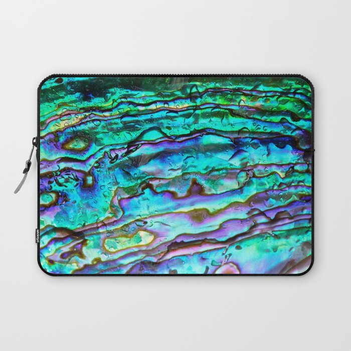 Glowing Aqua Abalone Shell Mother of Pearl Laptop Sleeve