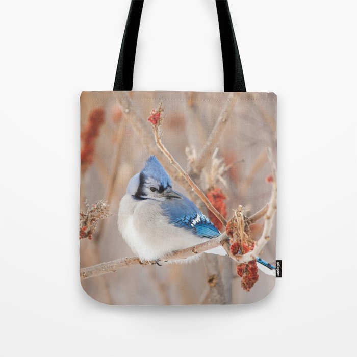 Blue Jay and Sumac Tote Bag