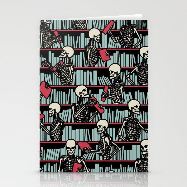 Bookish Public Library Skeleton Goth Librarian Books Pattern Stationery Cards